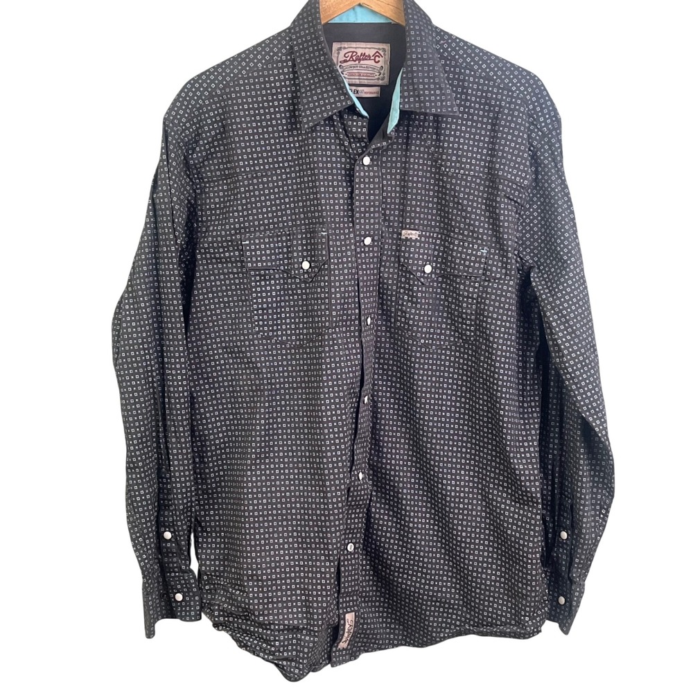Rafter C Pro Flex 45 Performance Western Pearl Snap Geometric Cowboy Shirt Large